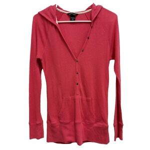 VTG Y2K Moda International Hoodie Womens Large Pink Thermal Grunge Long Sleeve